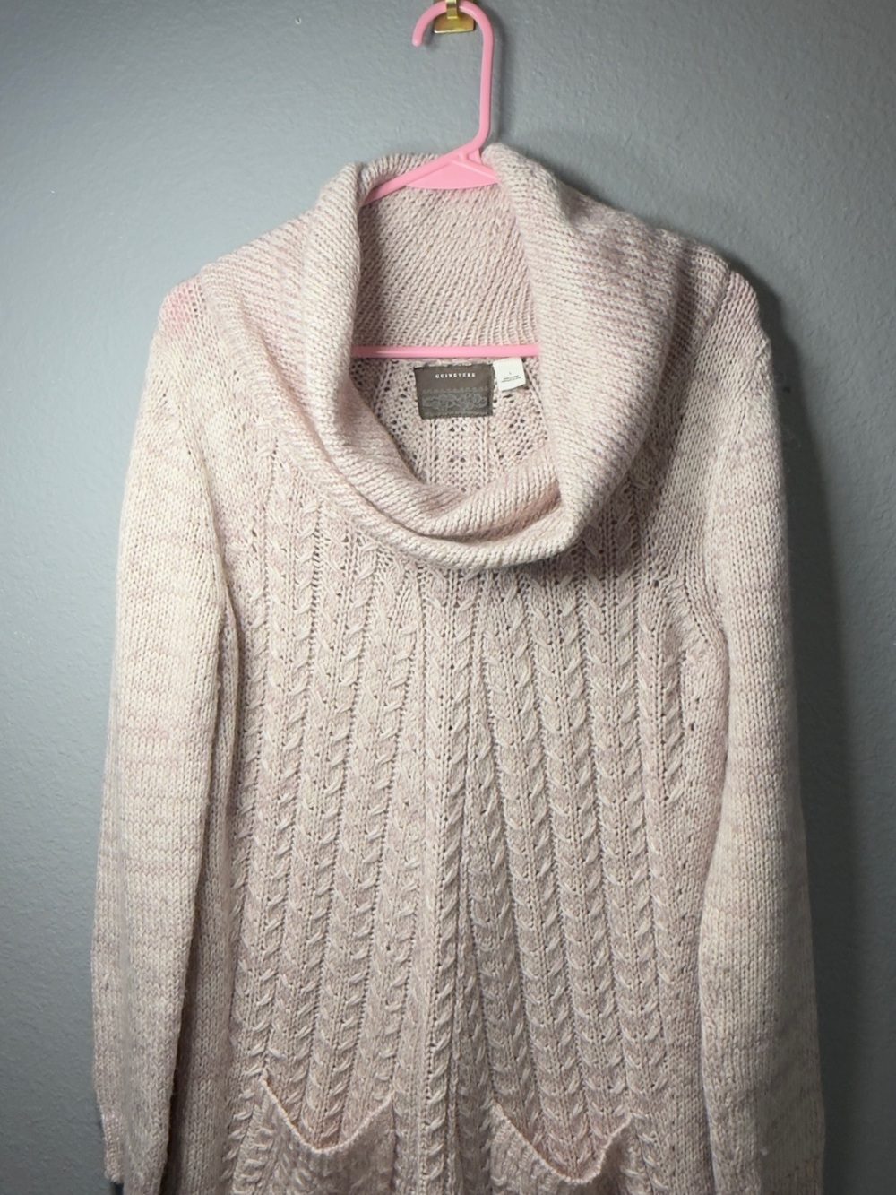 Cozy Cowl-Neck Cable Knit Sweater in Light Pink by Sonoma